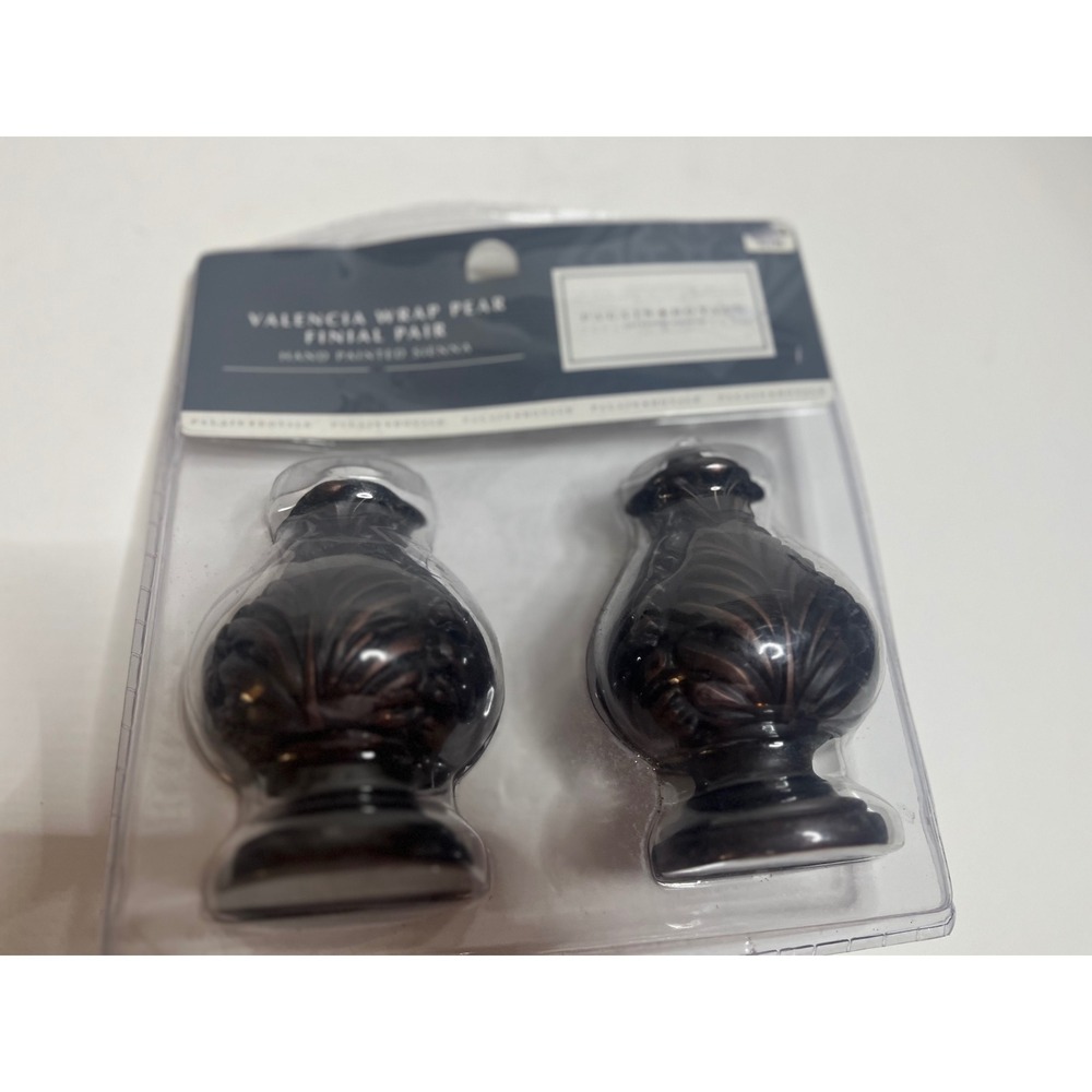Valencia Wrap Pear Finial Pair Palais Royale Hand Painted Sienna Bronze